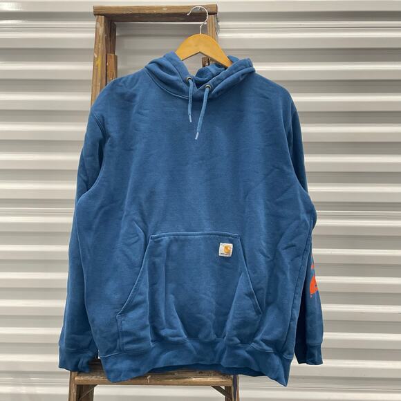 Carhartt Logo Patch Blue Pullover Hoodie - Picture 1 of 4